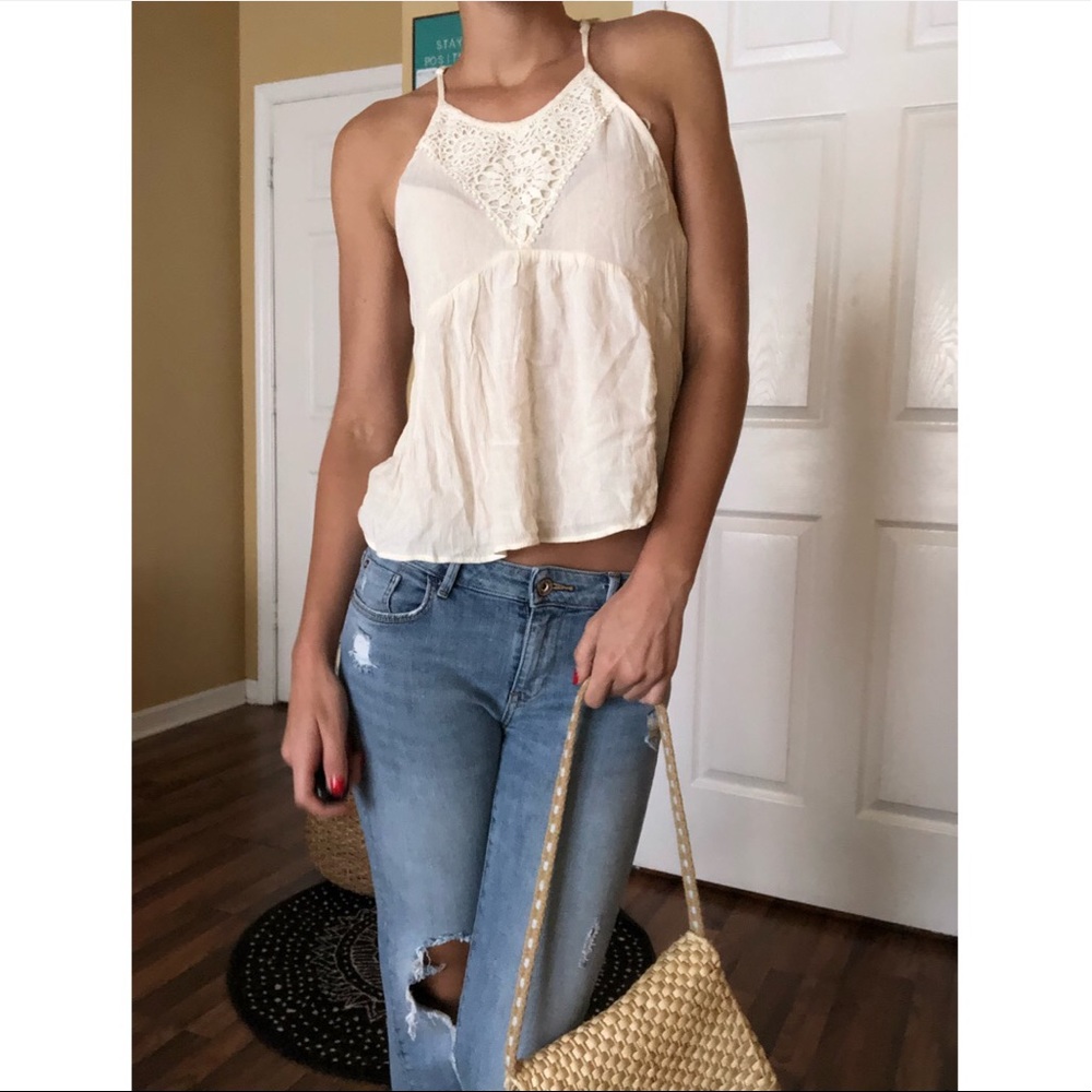 American eagle high-neck cream tank top